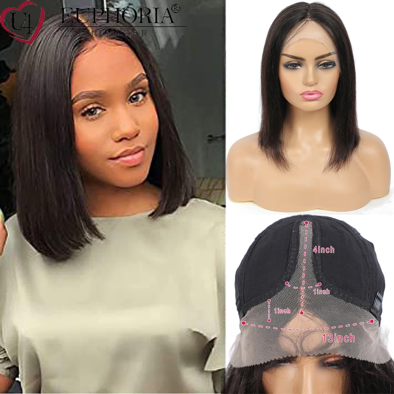 Natural Color Straight Short Bob Wigs L/T Part Lace Wigs 13x4x1 Brazilian Remy Human Hair Bob Wigs Pre Plucked 150% 8-16Euphoria