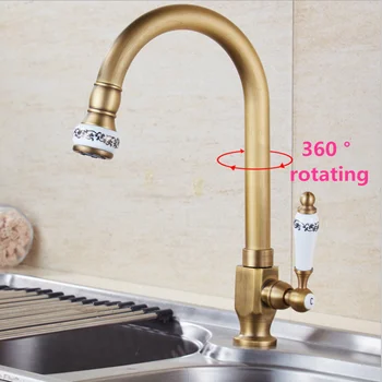 

G1/2 European Retro Ceramic Pattern Decoration Single Cold Kitchen Brass Faucet 360° Rotating Sink Tap Sanitary Ware Bibcock