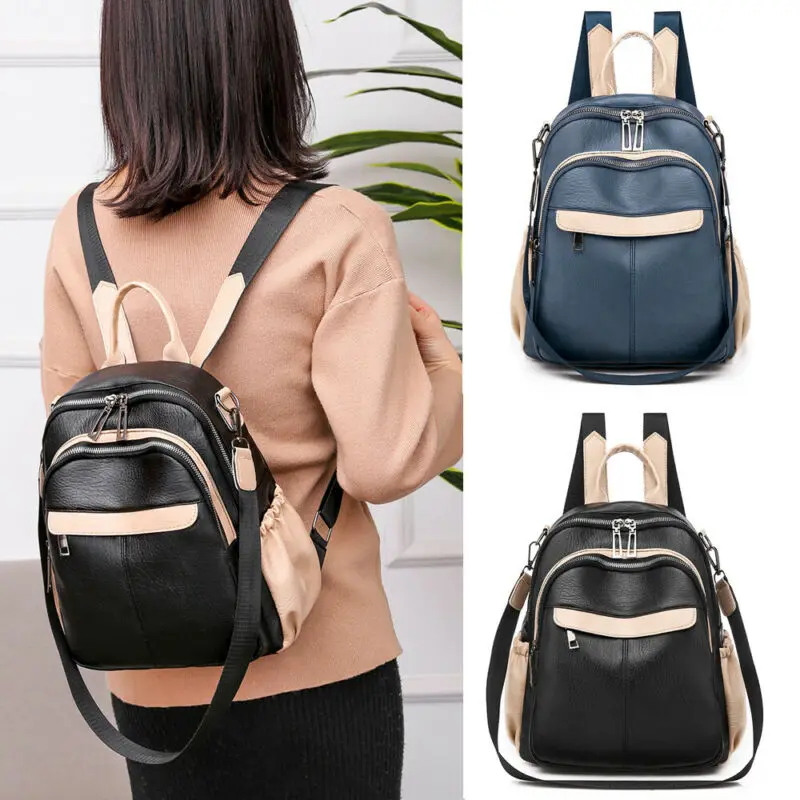 Fashion Women Girl Ladies Solid Leather Mini School Bag Backpack Shoulder Bag 