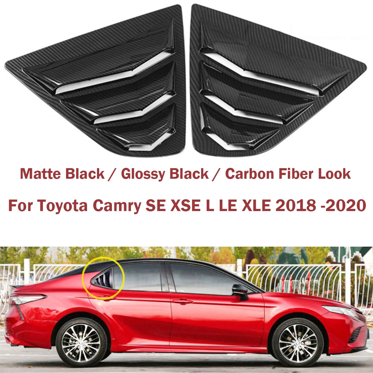 CEBAT 2PCS ABS Carbon Fiber Sport Style Rear Side Window Louvers Air Vent Scoop Sun Shade Shutter Panel Cover Auto Exterior Decoration Trim Accessories For Toyota Camry 2018 2019 2020 2021 