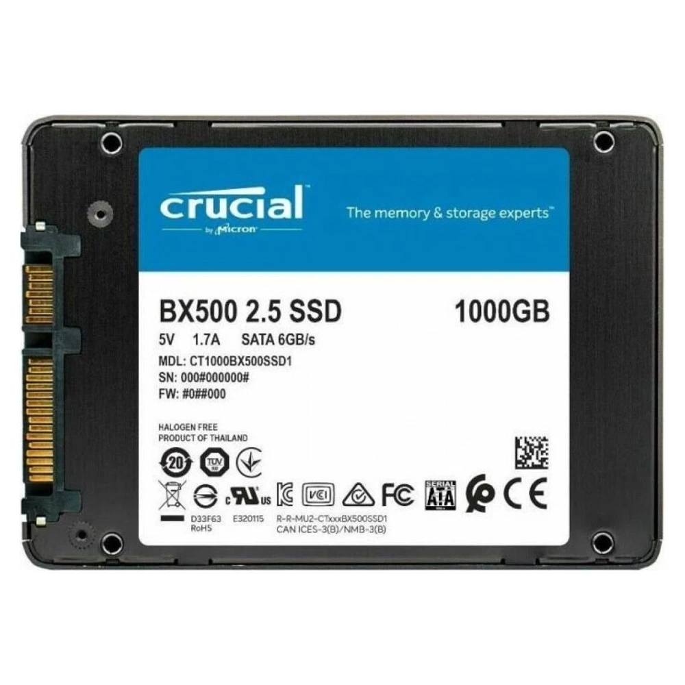 Твердотельный накопитель Crucial BX500 CT1000BX500SSD1 SSD 2.5&quot 1.0Tb SATA III чтение: 540 Мб/сек запись: