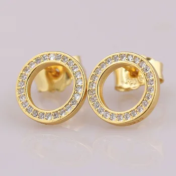 

Original Golden Sparkling Circular Forever Crystal Stud Earring For Women 925 Sterling Silver Earring Gift Fine Pandora Jewelry