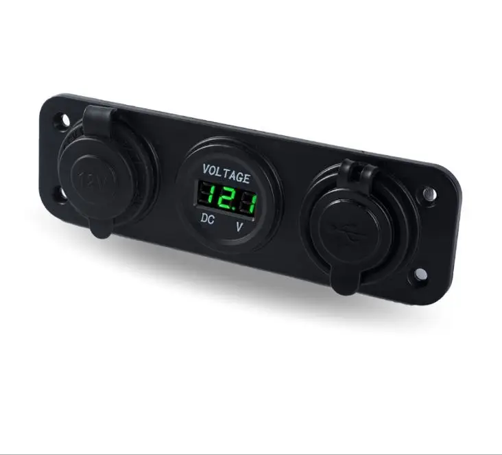 50pcs Car 3 In 1 12V Car Cigarette Lighter Socket LED Digital Voltmeter Waterproof 2.1A Dual USB Port Charger