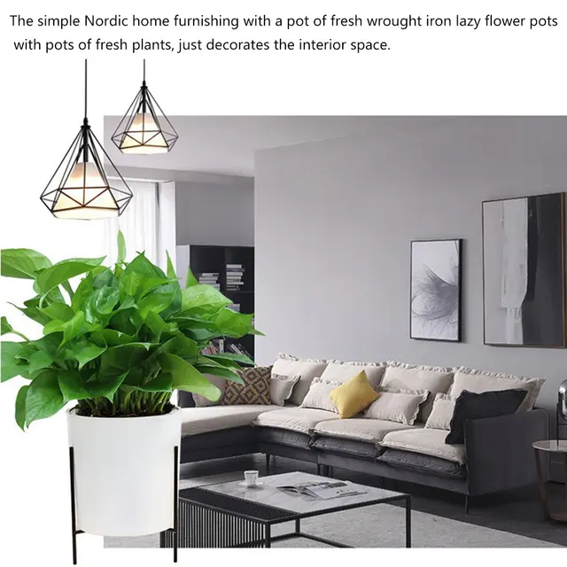 Kezdőlap Zöld Ültetvényes Egyszerű Virágcserép Szett Nappali Északi Stílusú Kerti Beltéri Dekoratív Vasállvány Ön Öntözési Váza - Image 3