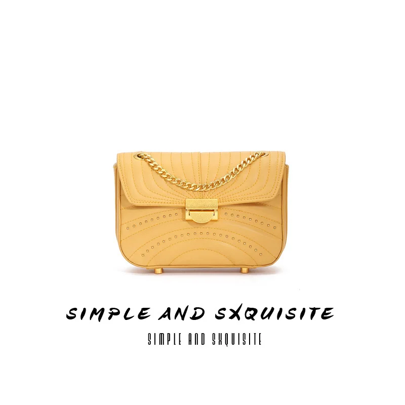 

Leather Women's Bag Embroidered Line Shoulder Slung Chain Small Square Bag Metal Buckle Women's Bag