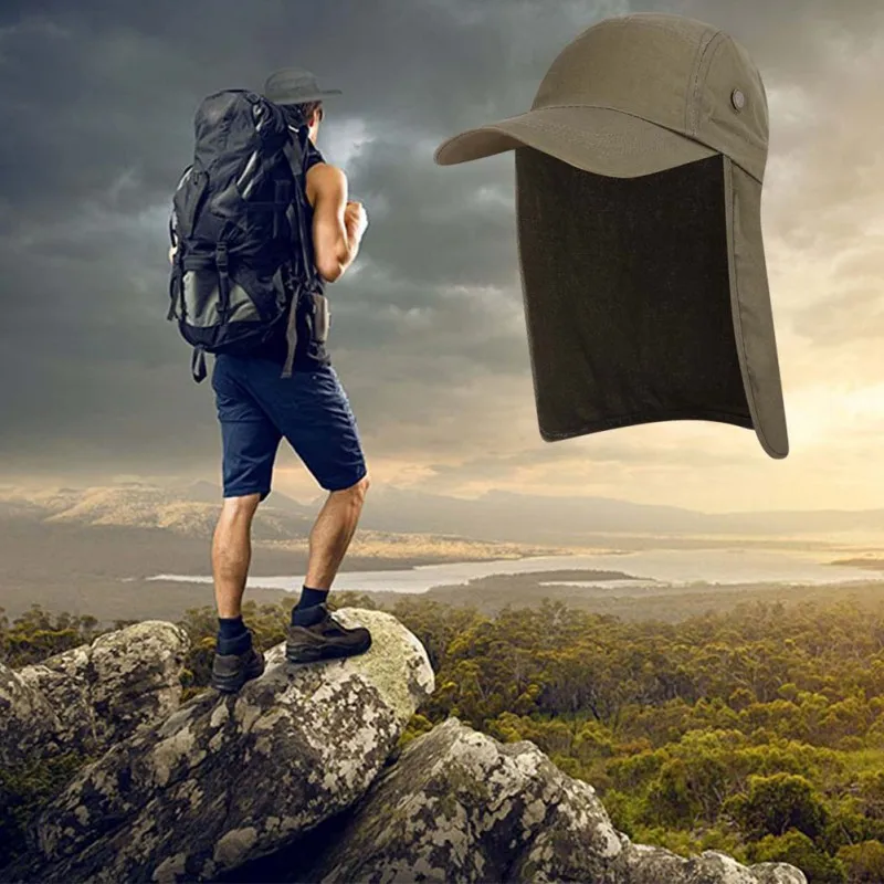 1PC Fishing Cap Adjustable with Ear Neck Flap Cover Sunshade Folding Mesh Waterproof Sports Hat Outdoor