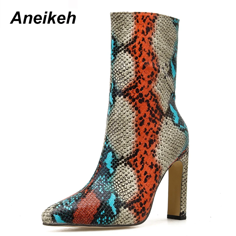 

Aneikeh 2020 Spring/Autum New Leopard Print Chelsea Boots Pointed Toe Zip Women's Boots Dance Thin High Heel Shoes Shallow 35-42