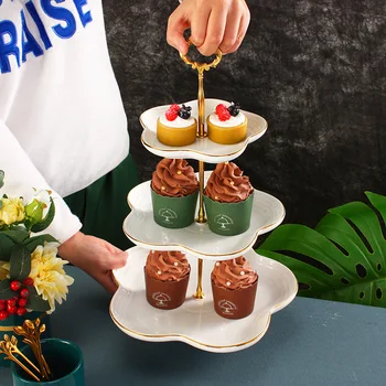 

style ceramic Phnom Penh double layer dessert table three layer dessert plate wedding cake birthday fruit plate display shelf
