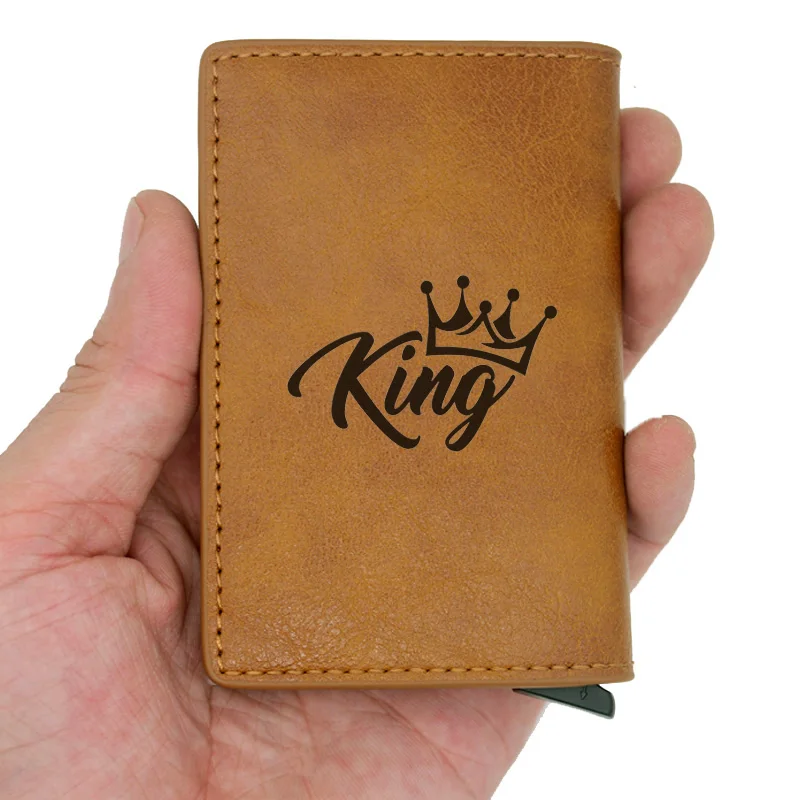 Лазерная гравировка Классический King Crown Rfid держатель для карт мужские кошельки винтажные Короткие Кошельки из искусственной кожи тонкие маленькие кошельки