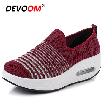 

2020 Platform Sneakers Women Slip on Slimming Fitness Shoes Summer Breathable Mesh Swing Air Cushion Sport Toning Shoes Woman