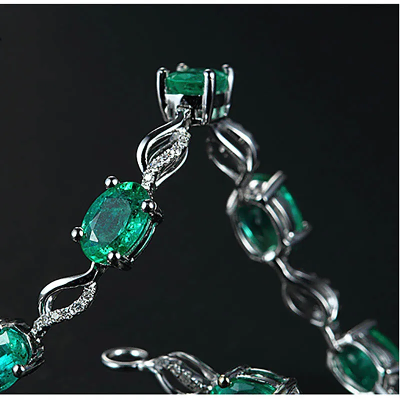 Bague Ringen браслеты с изумрудом и драгоценными камнями для женщин, настоящее 925 пробы, серебряные ювелирные изделия, цепочка, очаровательный браслет, ювелирное изделие
