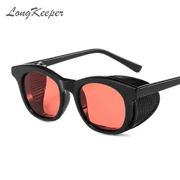 

LongKeeper Retro Steampunk Sunglasses Men Women Brand Designer Round Side Shield Sun Glasses for Driving oculus masculino