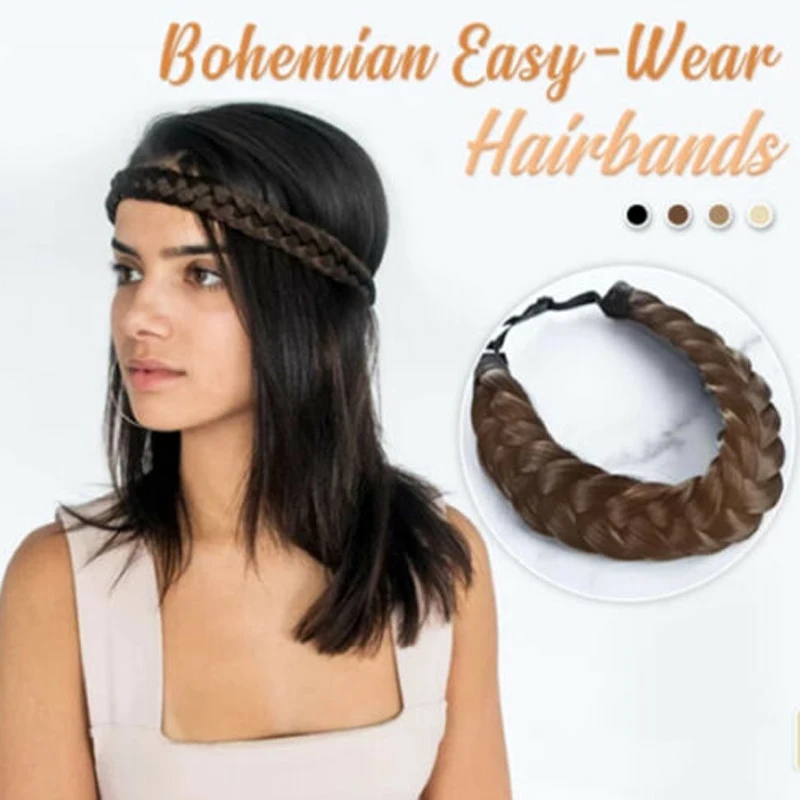 

Newly Bohemia Easy Wear Hairbands Wig Headband Elastic Twist Braid Princess for Party