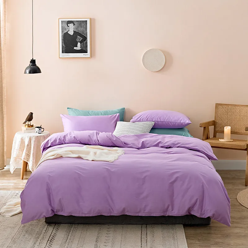 60s Long Stapled Cotton Luxury Style Solid AB Duvet Cover Bed Sheet Pillowcases Queen King Pink Ruby Blue Grey Golden Brown More - Цвет: Color 16