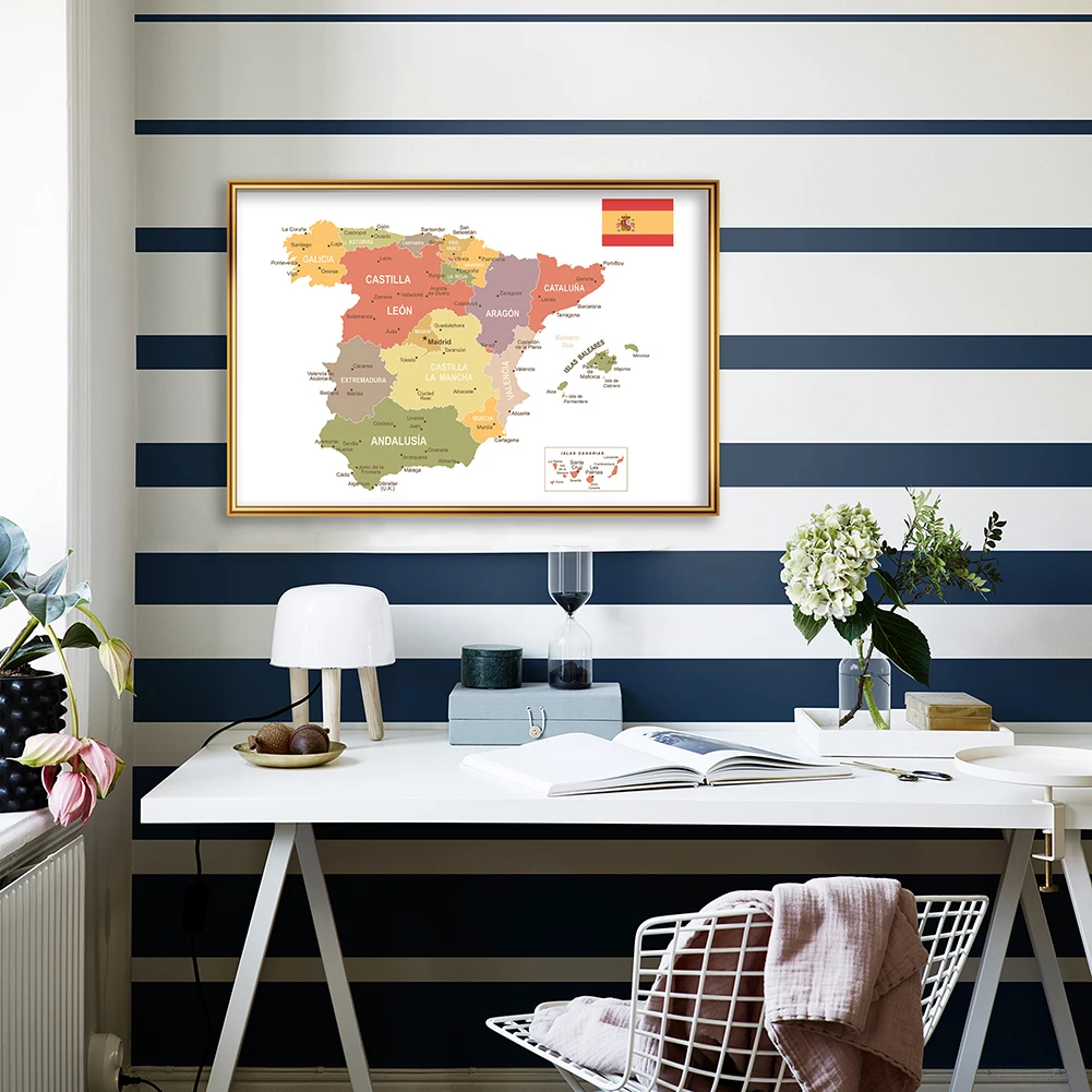 59*42cm Spain Map Spanish Wall Art Poster Eco-friendly Canvas Painting Living Room Home Decoration Travel School Supplies world map poster