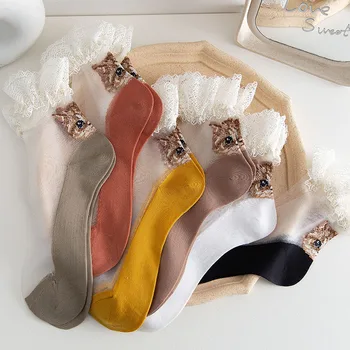 

Mesh Frilly Socks Women Summer Fashion Silk Socks Thin Breathable Elasticity Cute Funny Lolita Lace Sock Girls Women Hosiery