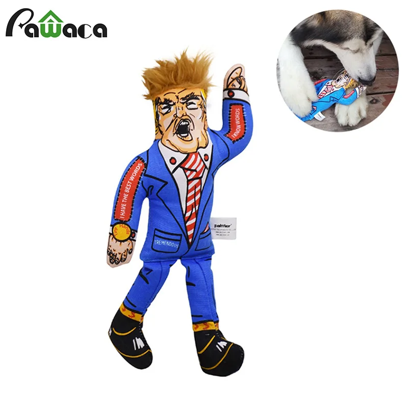 

Pet Dog Cat Chew Toy Donald Trump Funny Cat Dog Molar Toys Canvas Durability Plush Dog Toys Squeak Chew Sound for All Pets Toys