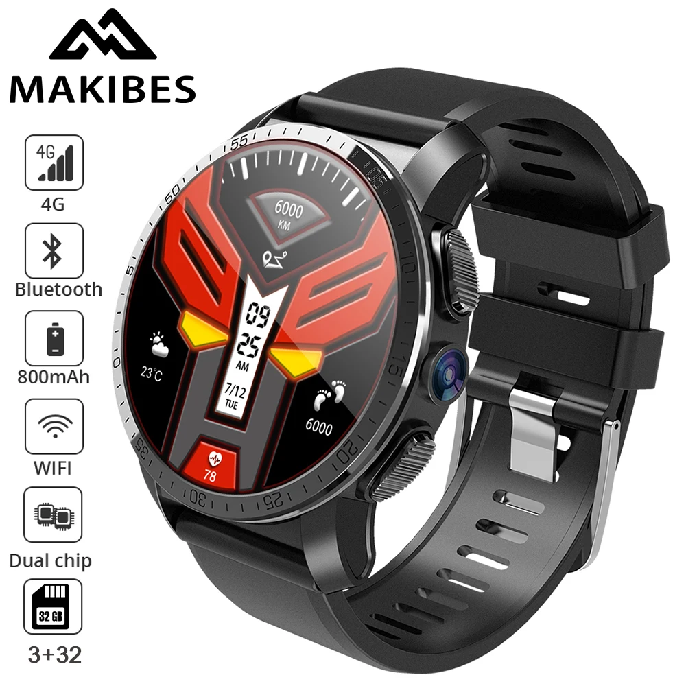  Makibes M3 Pro 4G MT6739+NRF52840 Dual chip 3GB 32GB Smart Watch Phone Android 7.1 8MP Camera GPS 8
