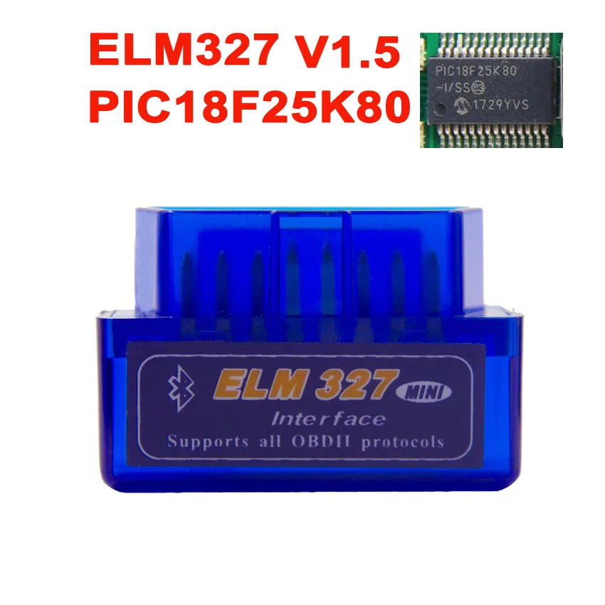 Мини ELM327 V1.5 PIC18F25K80 Bluetooth OBD2 сканер Диагностический адаптер ELM 327 v1.5 OBD OBDII считыватель кодов сканирующий инструмент для ATAL - Цвет: V1.5 Blue