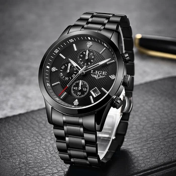 

New LIGE Top Brand Watch for Men Fashion Quartz Sport Wrist watch Men Chronograph Clock Date Watches Stainless Steel Male Watch