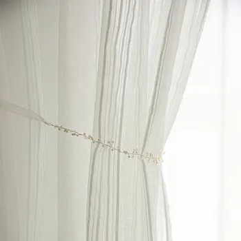 

Modern Linen Tulle Curtain Window Drapes for Living Room Bedroom Striped White Sheer Voile Curtain for Kitchen Blind Door Custom