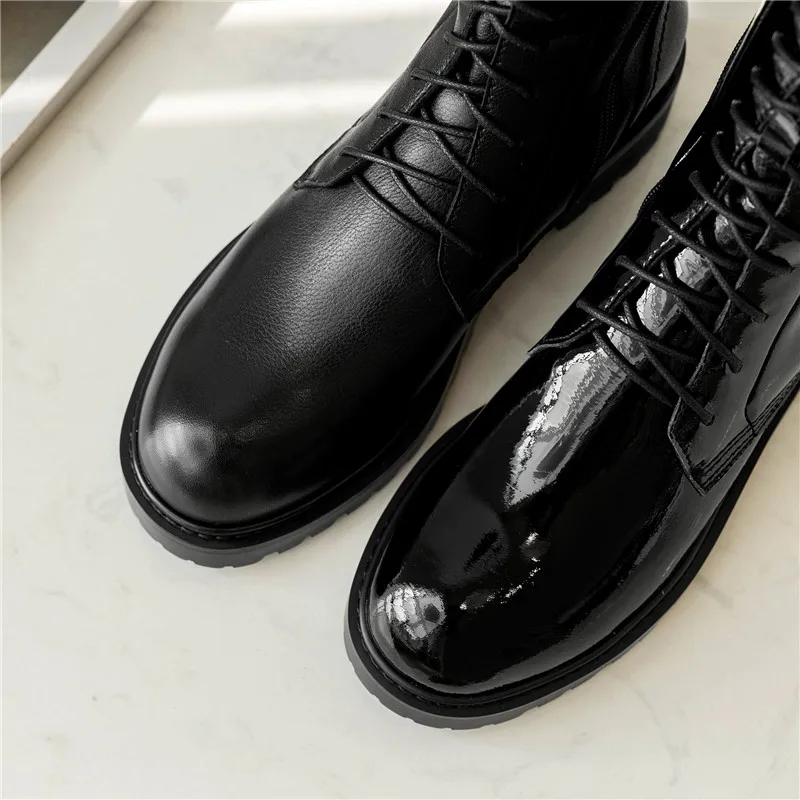 MORAZORA genuine leather shoes women thigh high boots lace up zip low heels platform shoes woman Motorcycle boots black