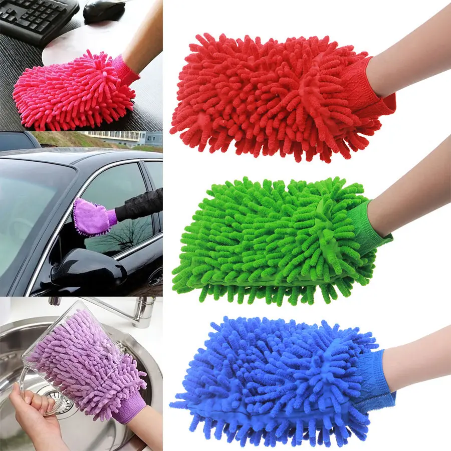 Chenille Soft Car Wash Glove Cleaning Brush Tool Motorcycle Washer Car Care CA 