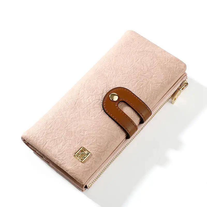 Unishow брендовый длинный женский кошелек, кожаный женский кошелек, брендовый дизайнерский кошелек для телефона, Дамский кошелек с отделением для монет, модный кошелек для девушек - Цвет: Розовый