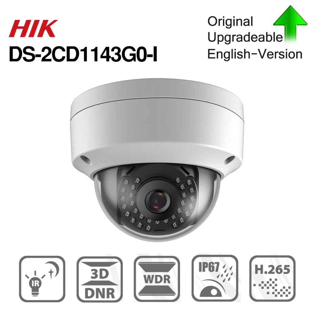 Hikvision оригинальная DS-2CD1143G0-I POE камера 4 шт./партия видео 4MP IR Сетевая купольная камера 30 м IR IP67 IK10 H.265 + слот для sd-карты