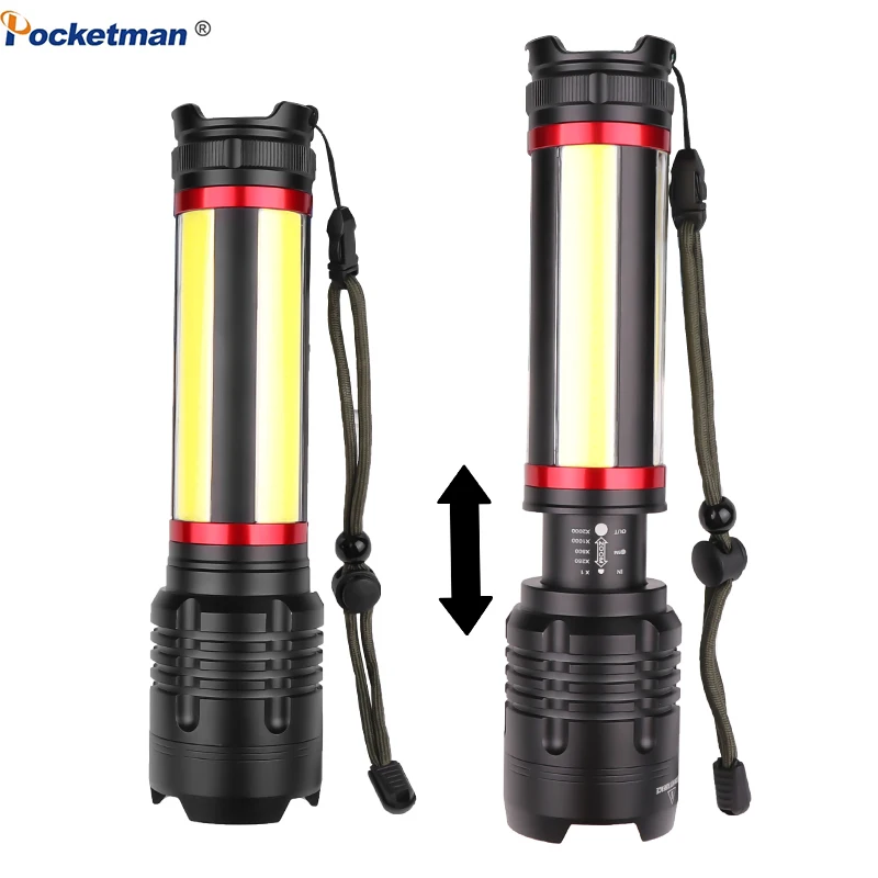 

Super Powerful XHP70 + COB Led Flashlight Zoomable LED Flashlight Torch USB Rechargeable Waterproof Lamp for camping