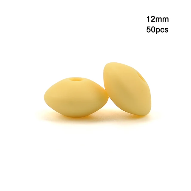 LOFCA 50pcs 12mm Silicone Lentil Beads Baby Teething Beads BPA-Free Food Grade Making Baby Oral Care Pacifier Chain  Accessorise cream yellow