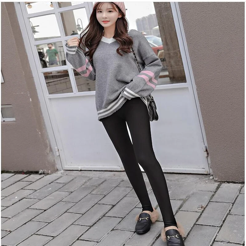 Babbytoro Women Jeggings Winter High Waist Waistband Thick Glossy Shinny Velvet Leggings Stirrup Pants Plus Size 5xl 4xl S