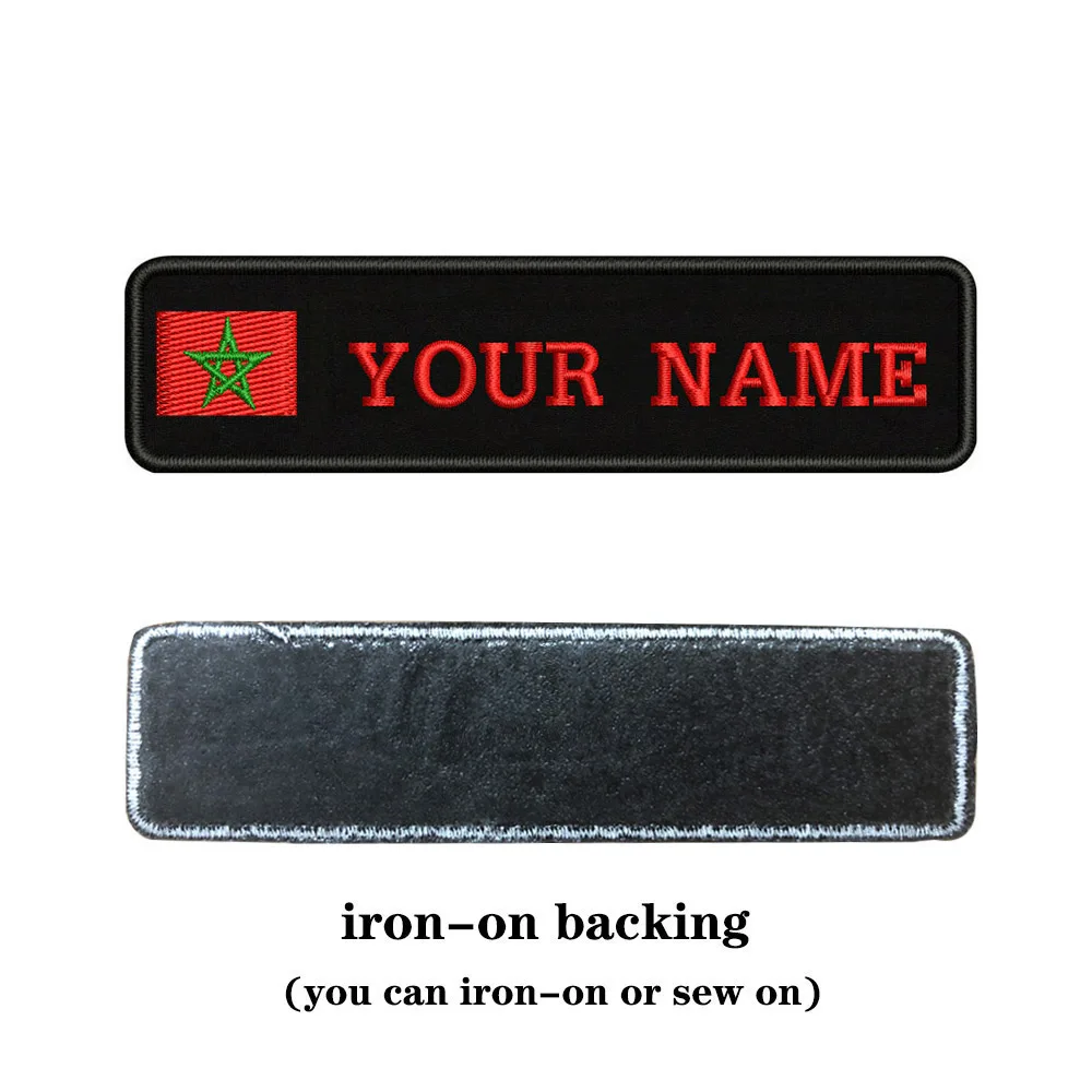 red-iron on Таможня вышивка флаг Марокко имя заплатка с текстом 10 см* 2,5 см значок Утюг на или липучке Подложка для одежды брюки рюкзак шляпа - Цвет: red-iron on