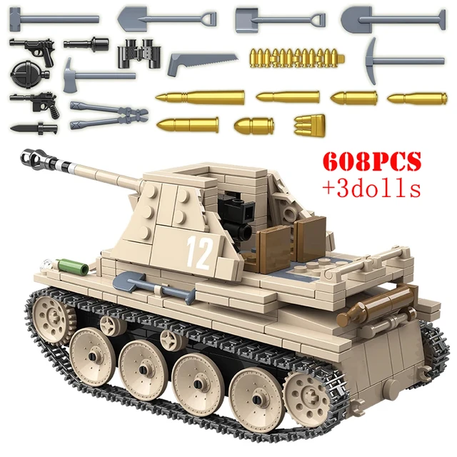 WW2 Military German Marder LT-38 BT-7 Light Tank Building Blocks Army Self  propelled Anti Tanks Weapon Gun Bricks Kids Toys Gift