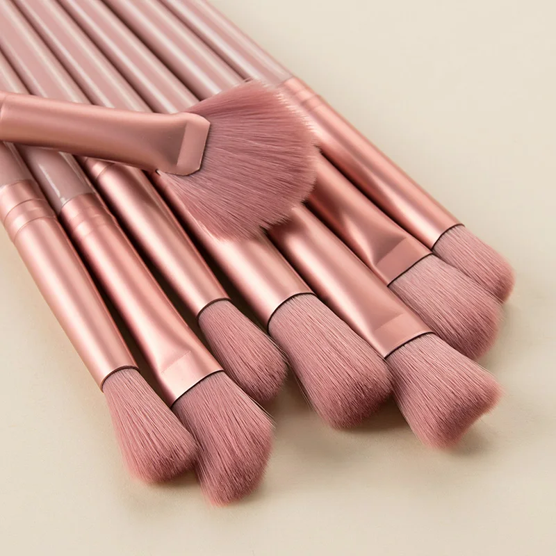 12 Stéck Schéint Rosa Eenhoorn Aenpinselen Set Holz Eyeliner Wenkbrauwen Aeschatten Make-up Pinselen Set Kosmetik Schéinheet Maquiagem Tools_voghion.com