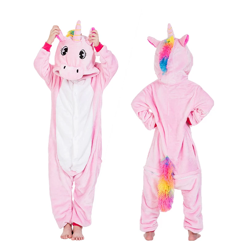 Кигуруми Onesie/Детская Пижама с единорогом для детей; одеяло с рисунком животных; Пижама; Детский костюм; зимний комбинезон с рисунком единорога для мальчиков и девочек - Цвет: Pink Pegasus