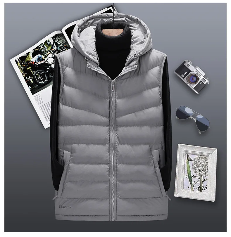 Man Gray Большие размеры, L-6XL, зимний жилет с капюшоном для женщин и мужчин, модные парные жилеты с хлопковой подкладкой, куртка без рукавов, верхняя одежда, VT-250 - Цвет: Man Gray