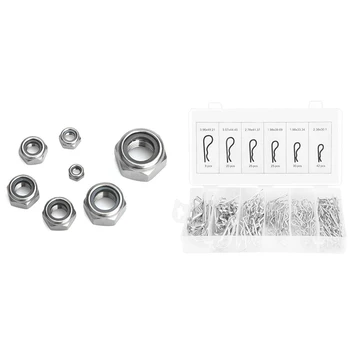 

1 Set of 150Pcs R Cotter Pins Tractor Pin Clips with Plastic Box & 170Pcs 304 Stainless Steel Nylon Nut Assortment Kit