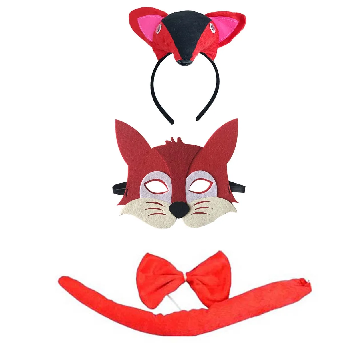

Party Fox Animal Mask Headband Bow Tie Tail Cosplay Set Performance Props Christmas Halloween Costume for Kids