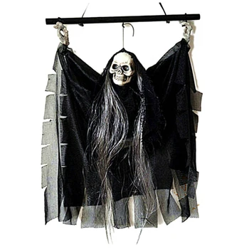 

BESTHalloween Props Party Bar KTV Decoration Voice Activated Hanging Skull Skeleton Ghost with Glowing Red Eyes and Sound Effect