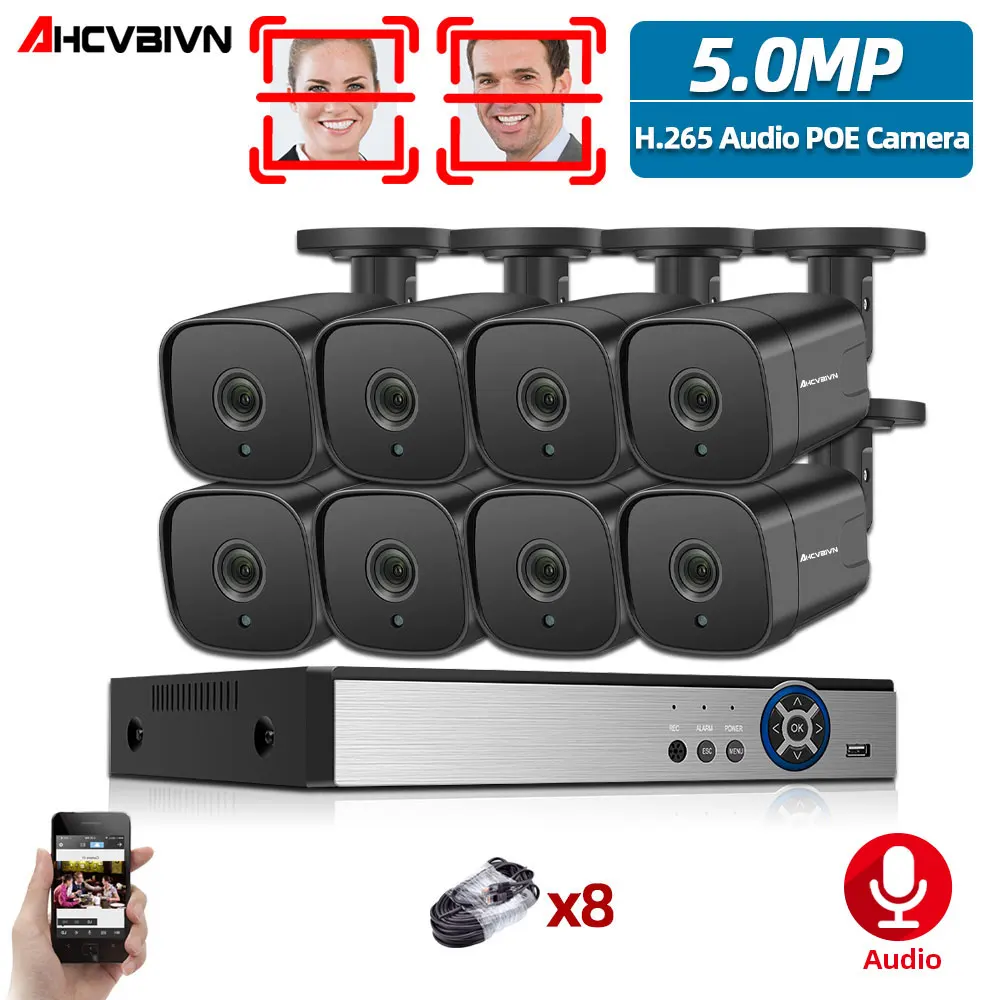 

5MP Video Surveillance System 8CH H.265+ NVR 4PCS 2592*1944 HD Security Camera Kit Indoor/ Outdoor IR-cut P2P CCTV System