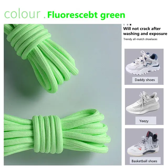 1Pair New 2021 Round Shoelaces Polyester Solid Classic For Yezy Sports Martin Boot shoeslace Sneaker Shoe Laces Strings 20colors Fluorescent green