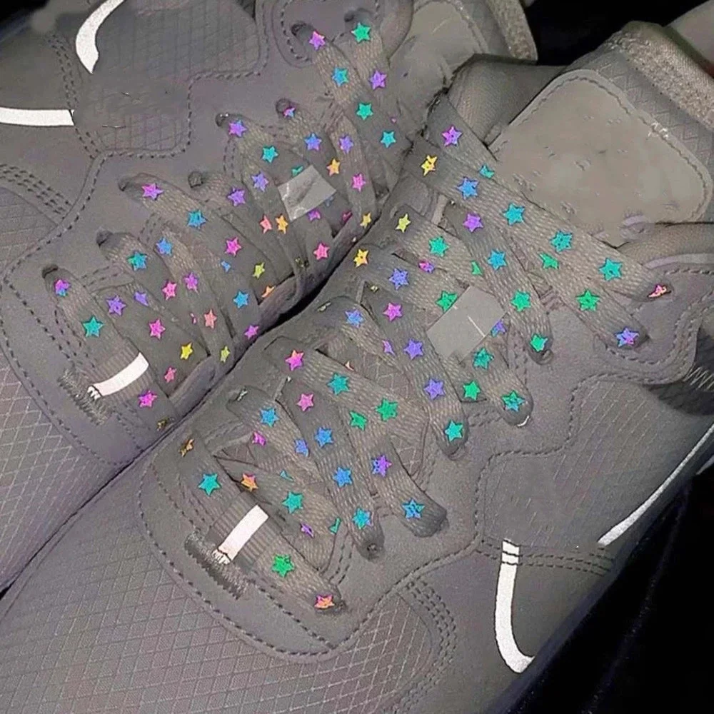 Sneakers Shoelaces Holographic Reflective-Star High-Bright Double-Sided New