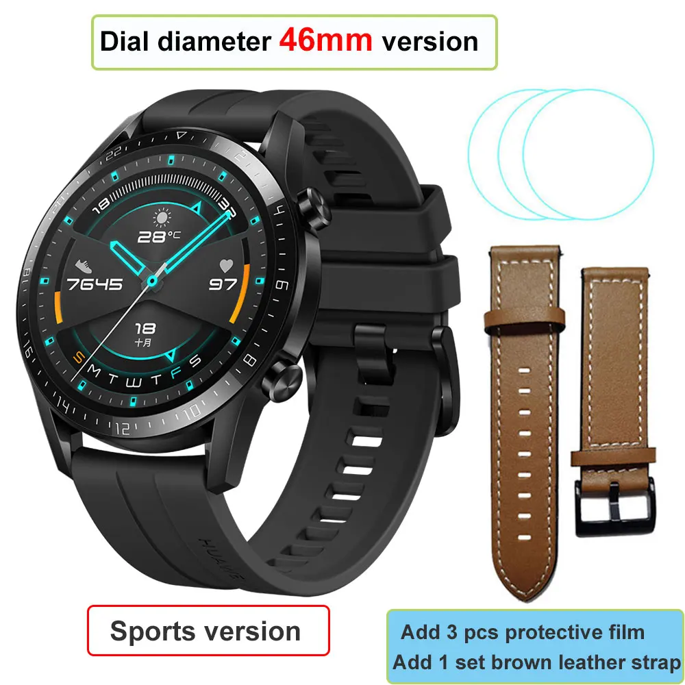 Huawei Watch GT 2, умные часы, измеритель уровня кислорода в крови, spo2, Bluetooth, умные часы, 5,1, для телефонных звонков, трекер сердечного ритма, музыкальный плеер для - Цвет: black 46 add strap
