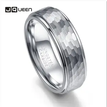 

JQUEEN 8mm Hexagon Pattern Tungsten Carbide Ring Anniversary Gift Silver Color Engagement Wedding Rings Men's Ring Comfort Fit