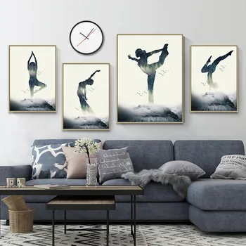 

Nordic Style Home Decor Printed Paintings Being A Yoga Woman Pictures Wall Art Modular Canvas Poster Modern Bedside Background