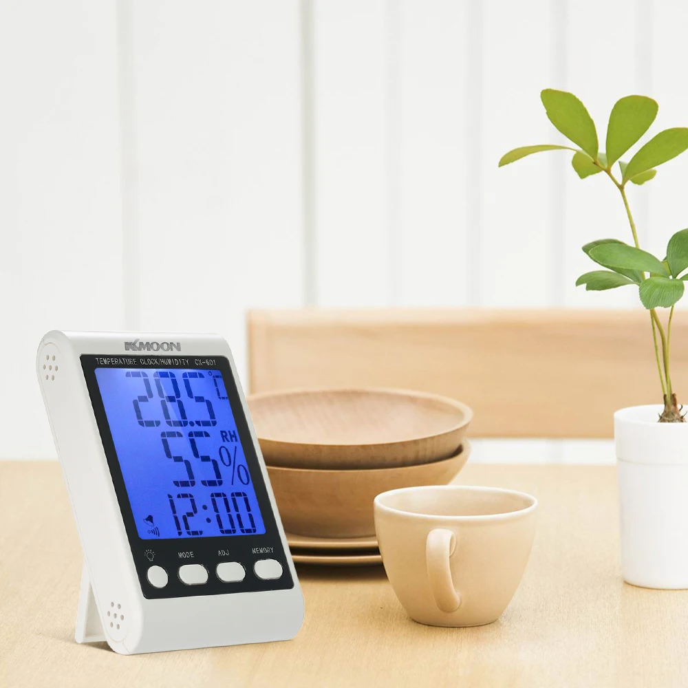 LCD Digital Thermometer Hygrometer Indoor Outdoor Temperature Humidity Meter Alarm Clock with Blue Backlight