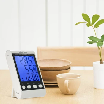 

LCD Digital Thermometer Hygrometer Indoor Outdoor Temperature Humidity Meter Alarm Clock with Blue Backlight