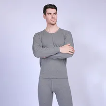 Men's Underwear Set 100% Cotton Keep Warm Clothes Suit Pure Color Long Johns Shirt+pants Set
