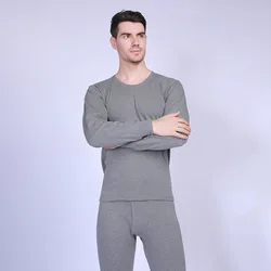 Men's Underwear Set 100% Cotton Keep Warm Clothes Suit Pure Color Long Johns Shirt+pants Set